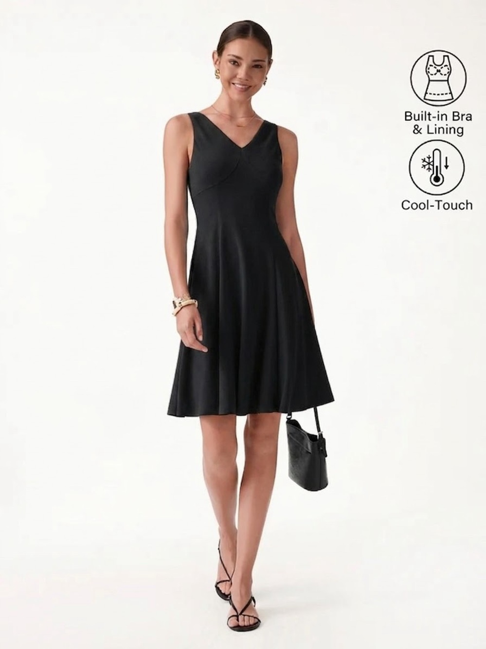 OGL Black CoolTouch V-Neck Travel Mini Dress with Pockets Size Medium